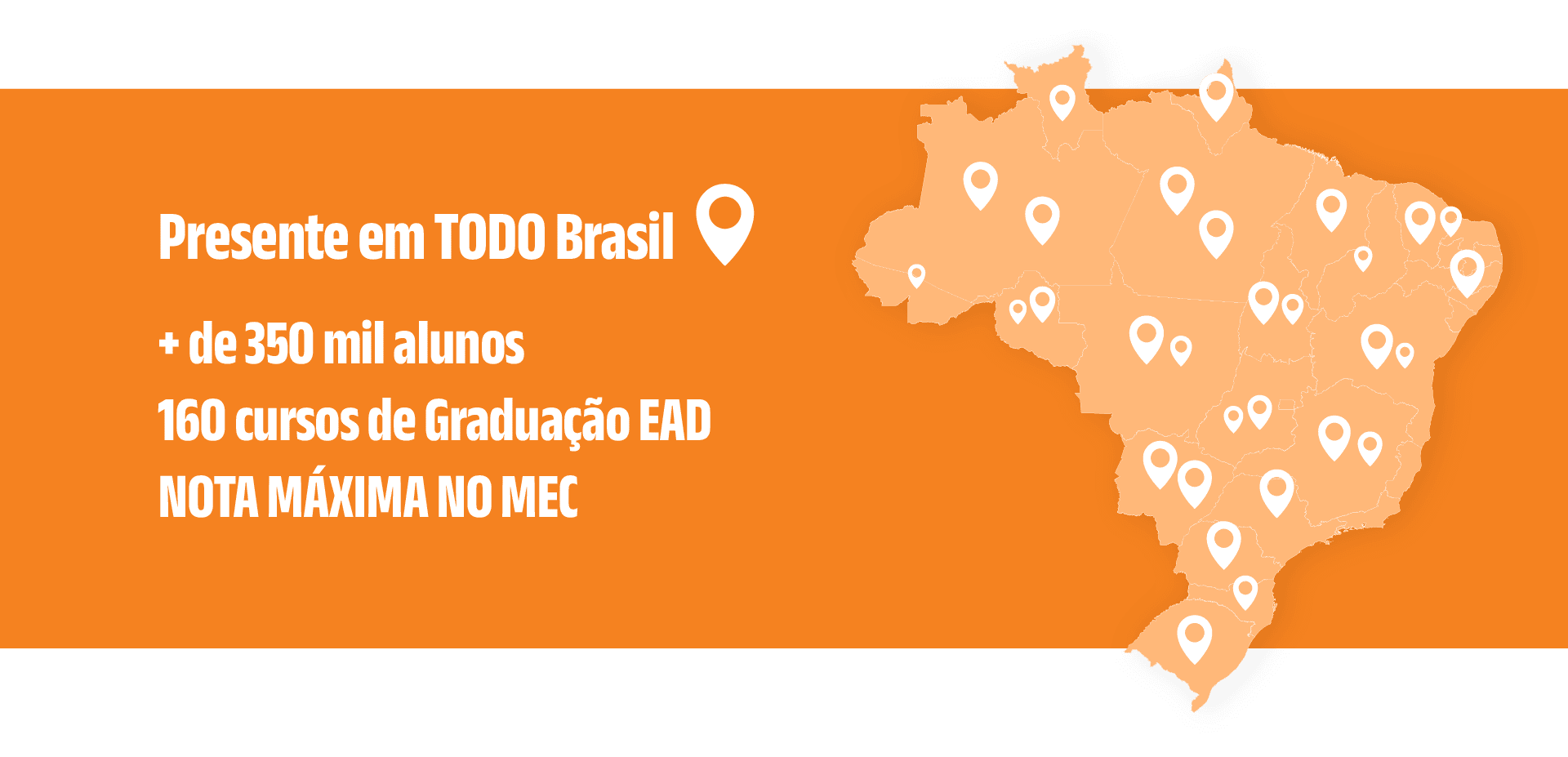 Presente em todo o Brasil. Mais de 650 mil alunos, 160 cursos de Graduação EAD, nota máxima no MEC.